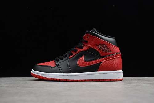 【340】[554724-074]-[AIR JORDAN 1 MID BRED BLACK/BLACK/RED]-[WOMAN:36-39]-[MAN:40-47]
