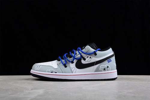 【320】[553558-062]-[AIR JORDAN 1 LOW WHITE/LIGH GREY/BLUE-BLACK]-[WOMAN:36-39]-[MAN:40-45]