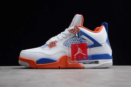 [308497-171]-[AIR JORDAN 4 RETRO KNICKS WHITE/ROYAL BLUE-ORANGE]-[MAN:40-48]-[OG00160]