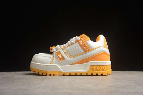 【630】[L*V LOUIS VUITTON TRAINER SNEAKER LOW WHITE/ORANGE]-[WOMAN:35-39]-[MAN:40-45]