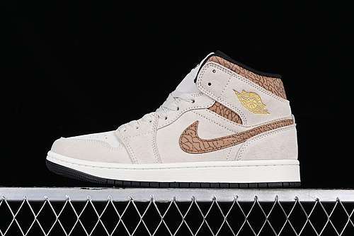 【340】[DZ4129-102]-[AIR JORDAN AJ1 MID BROWN ELEPHANT/WHITE/GREY]-[MAN:40-46]
