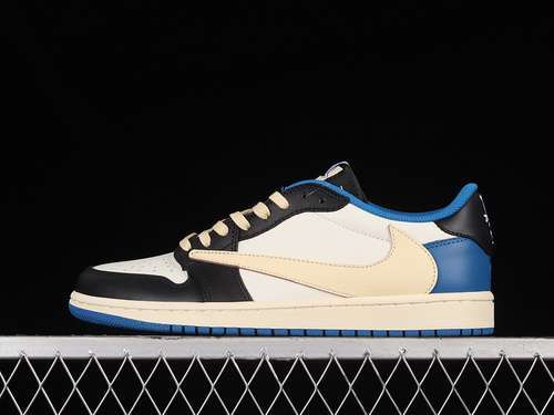 【380】[DM7866-140]-[X FRAGMENT DESIGN X TRAVIS SCOTT X AIR JORDAN 1 RETRO LOW BLUE/BEIGE/BLACK]