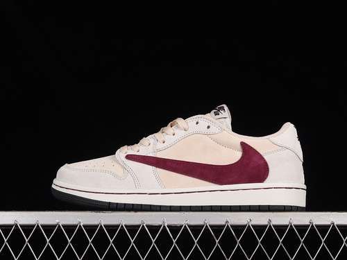 【400】[DM7866-888]-[FRAGMENT DESIGN X TRAVIS SCOTT X AIR JORDAN 1 RETRO LOW LIGHT PINK/RED/WHITE]