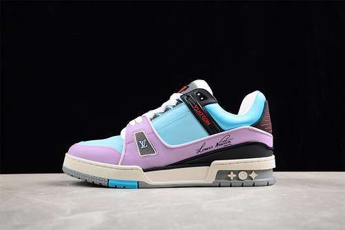 【630】[LOUIS VUITTON TRAINER SNEAKER LOW L*V WHITE/BLUE/PURPLE]-[MAN:38-45]
