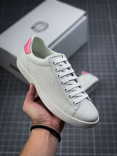 【310】[GU*CCI ACE EMBROIDERED LOW-TOP SNEAKER WHITE/WHITE/PINK]-[WOMAN SIZE:35-40]