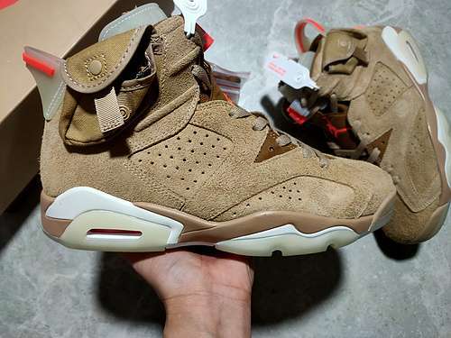 【650】[DH0690-200]-[TRAVIS SCOTT X AIR JORDAN 6 RETRO BRITISH KHAKI/SAIL/BRIGHT CRIMSON]