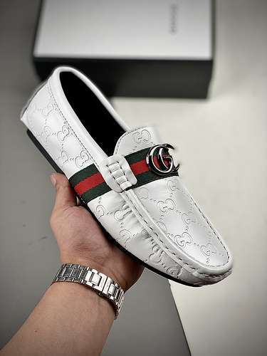 【310】[GU*CCI LEATHER SHOES WHITE/GREEN/RED]-[MAN:38-44]