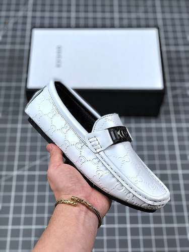 【310】[GU*CCI LEATHER SHOES WHITE/WHITE/BLACK]-[MAN:38-44]