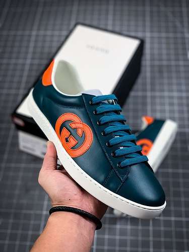 【480】[GU*CCI ACE EMBROIDERED LOW-TOP SNEAKER NAVY BLUE/WHITE/ORANGE]-[MAN:40-44]