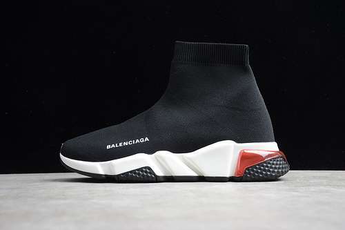 【360】[BA-LEN-CIAGA SPEED STRETCH-KNIT MID SNEAKERS BLACK/WHITE/RED]-[WOMAN:36-39]-[MAN:40-46]