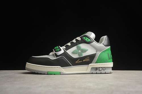 【630】[LOUIS VUITTON TRAINER SNEAKER LOW L*V WHITE/GREY/BLACK/GREEN]-[MAN:39-45]