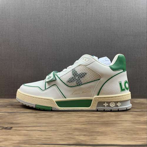 【580】[L*V TRAINER SNEAKERS WHITE/BEIGE/GREEN]-[MAN:38-45]
