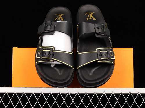 【380】[L*V TREND CLASSIC SLIPPERS BLACK/BLACK/YELLOW]-[WOMAN:35-39]-[MAN:40-45]