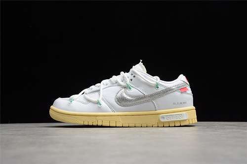 【360】[DM1602-127]-[OFF-WHITE X DUNK LOW LOT 01 OF 50 WHITE/METALLIC SILVER/BUTTER]-[UNISEX:36-47.5]