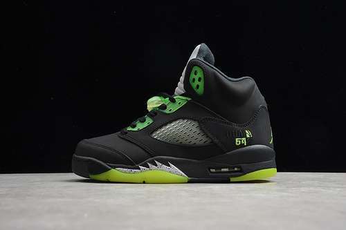 【400】[255054-511]-[GZ AIR JORDAN 5 RETRO OG QUAI 54 BLACK/FLUORESCENT GREEN]-[UNISEX:36-45]