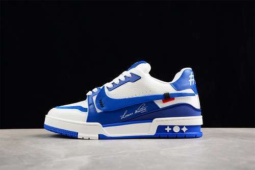 【680】[LOUIS VUITTON TRAINER SNEAKER LOW LV WHITE/BLUE]-[WOMAN:35-39]-[MAN:40-45]