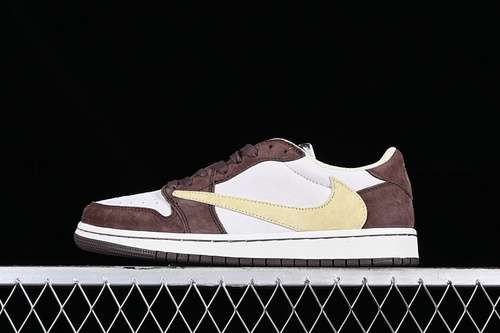 【380】[DM7866-810]-[TRAVIS SCOTT AIR JORDAN 1 LOW OG WHITE/BROWN/YELLOW]-[UNISEX:36-47.5]