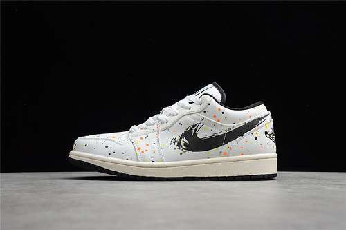【300】[DM3528-100]-[AIR JORDAN 1 LOW PAINT SPLATTER BEIGE/BEIGE/BLACK]-[WOMAN:36-39]-[MAN:40-47]