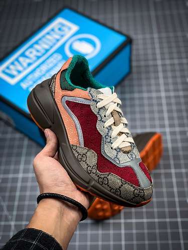 【400】[GU*CCI RHYTON VINTAGE TRAINER SNEAKER GREY/RED]-[WOMAN:35-39]-[MAN:40-44]