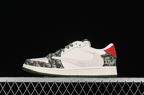 【360】[XY2688-114]-[TRAVIS SCOTT X FRAGMENT DESIGN X AIR JORDAN 1 LOW OG SP OFF WHITE/GREEN/RED]