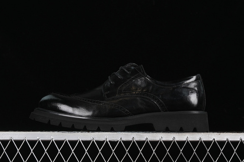 【400】[63667201001]-[WALKER BROGUE BUSINESS DERBY ROUND TOE LEATHER CARVED LEATHER BLACK]-[MAN:38-44]