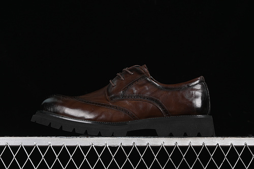 【400】[63667201002]-[WALKER BROGUE BUSINESS DERBY ROUND TOE LEATHER CARVED LEATHER BLACK/BROWN]
