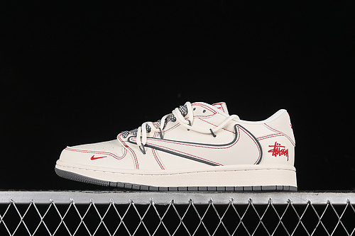 【380】[SJ0086-136]-[TRAVIS SCOTT X FRAGMENT DESIGN X AIR JORDAN 1 LOW OG SP BEIGE/RED/GREY]-[36-45]