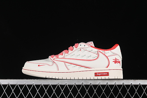 【360】[SJ2]-[TRAVIS SCOTT X FRAGMENT DESIGN X AIR JORDAN 1 LOW OG SP WHITE/RED]-[UNISEX:36-45]