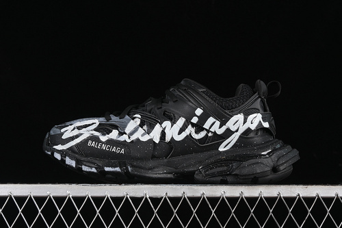 【500】[WTRHW1090]-[BA*LEN*CIAGA TRACK SNEAKER TESS SGOMMA RES BI ALV/TIS EFF NUBUK/TIS E BLACK/WHITE]