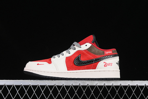 【360】[FC1688-203]-[AIR JORDAN 1 LOW SUPREME WHITE/GREY/BLACK/RED]-[WOMAN:36-39]-[MAN:40-45]