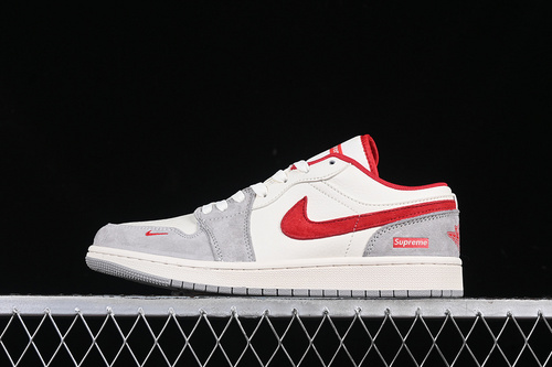 【360】[SJ9950-024]-[AIR JORDAN 1 LOW SUPREME WHITE/GREY/RED]-[WOMAN:36-39]-[MAN:40-45]
