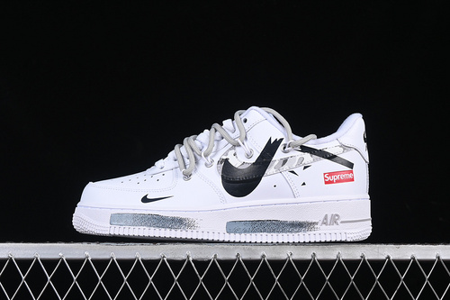 【340】[UP1658-955]-[SUPREME AIR FORCE 1 07 LOW BOX LOGO SUP WHITE/GREY/BLACK]-[UNISEX:36-45]